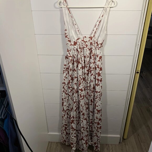 Aakaa Floral Maxi Dress Women Sz S Reddish Brown & White Fall Boho - Picture 4 of 7
